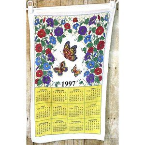 Vintage Calendar Towel 1997 Flowers Butterflies 14.5" X 24.5"